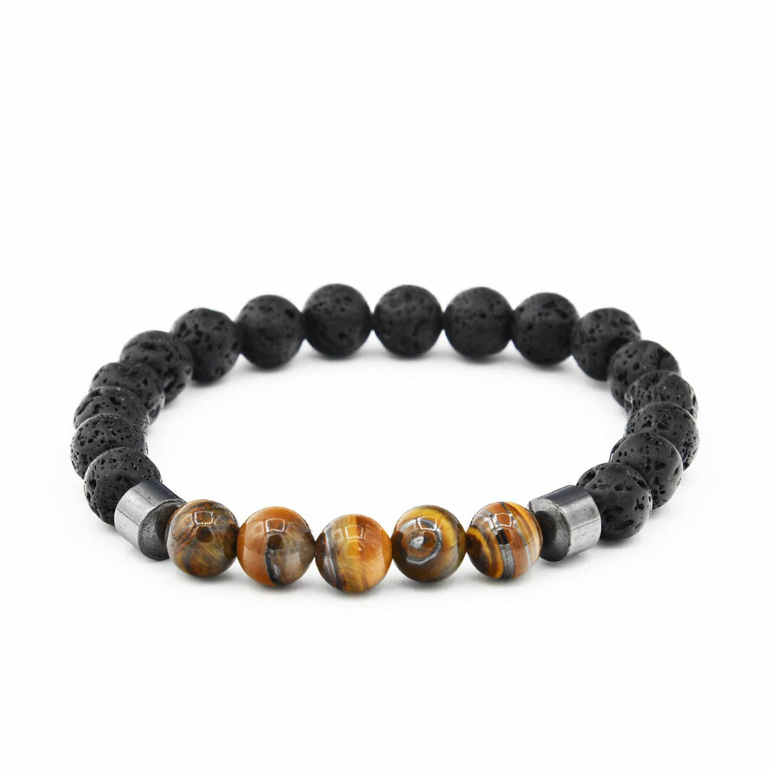8mm Lava Rock Bracelet With Tiger Eye beads