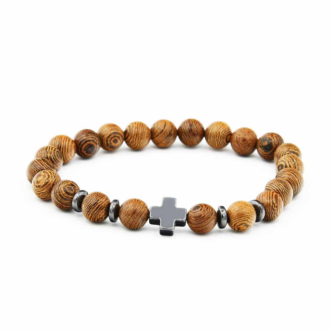 8mm Wood Beads Bracelet with Cross