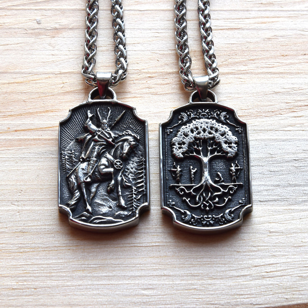 Stainless Steel Double-sided Viking Warrior Horse Life Tree Pendant