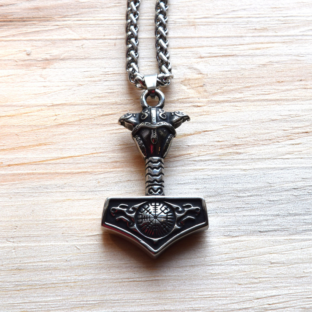 STAINLESS STEEL MJOLNIR AND VEGVISIR PENDANT