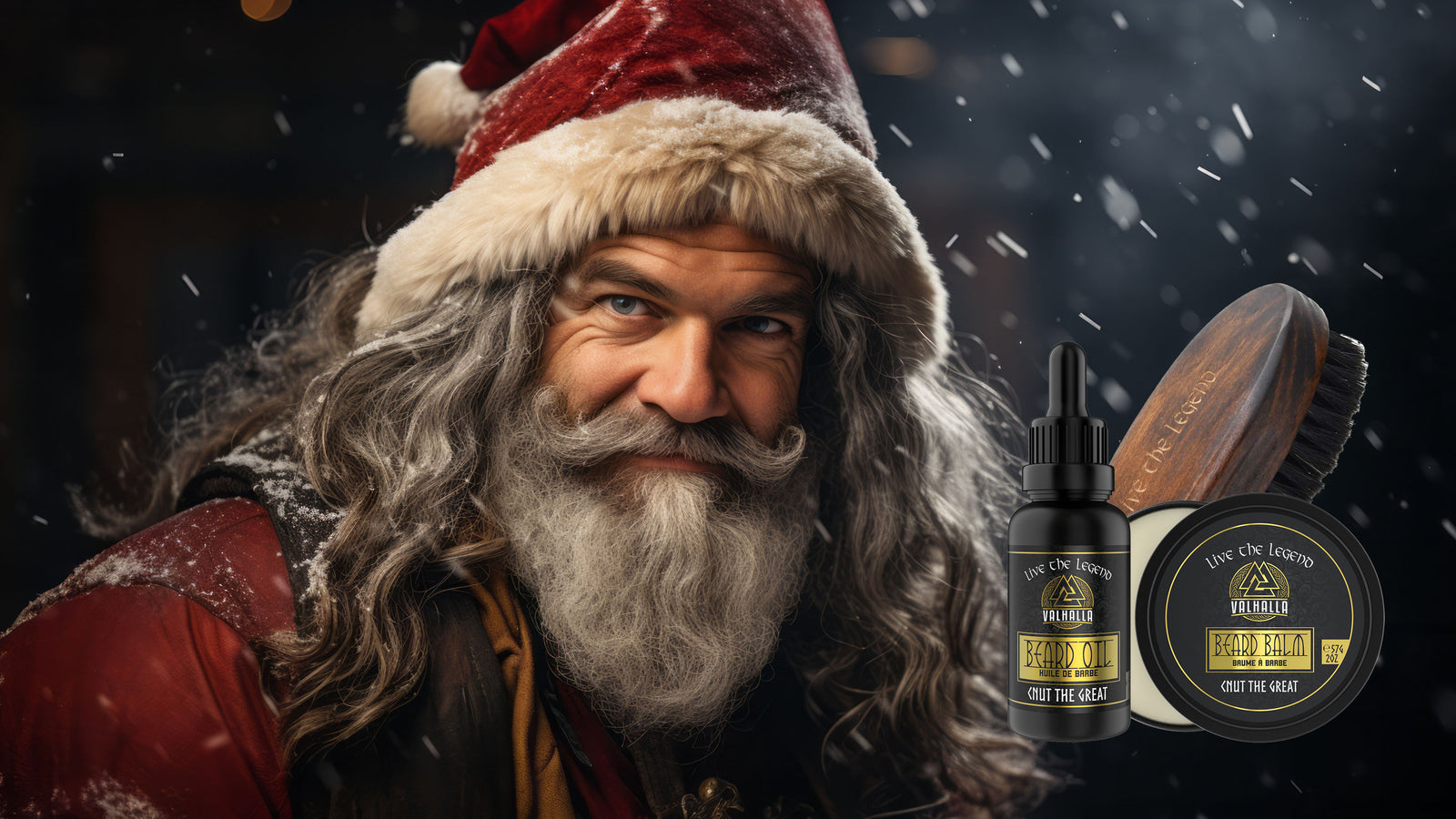 Viking Santa Claus with a beard care kit, Beard Oil, Beard Balm, Boar Brush - The perfect gift this holiday season