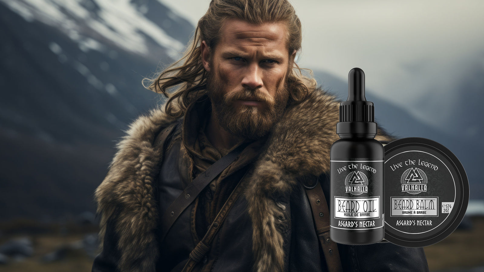 Beard Oil and Beard Balm Combo - Viking Beard Care - Viking in background