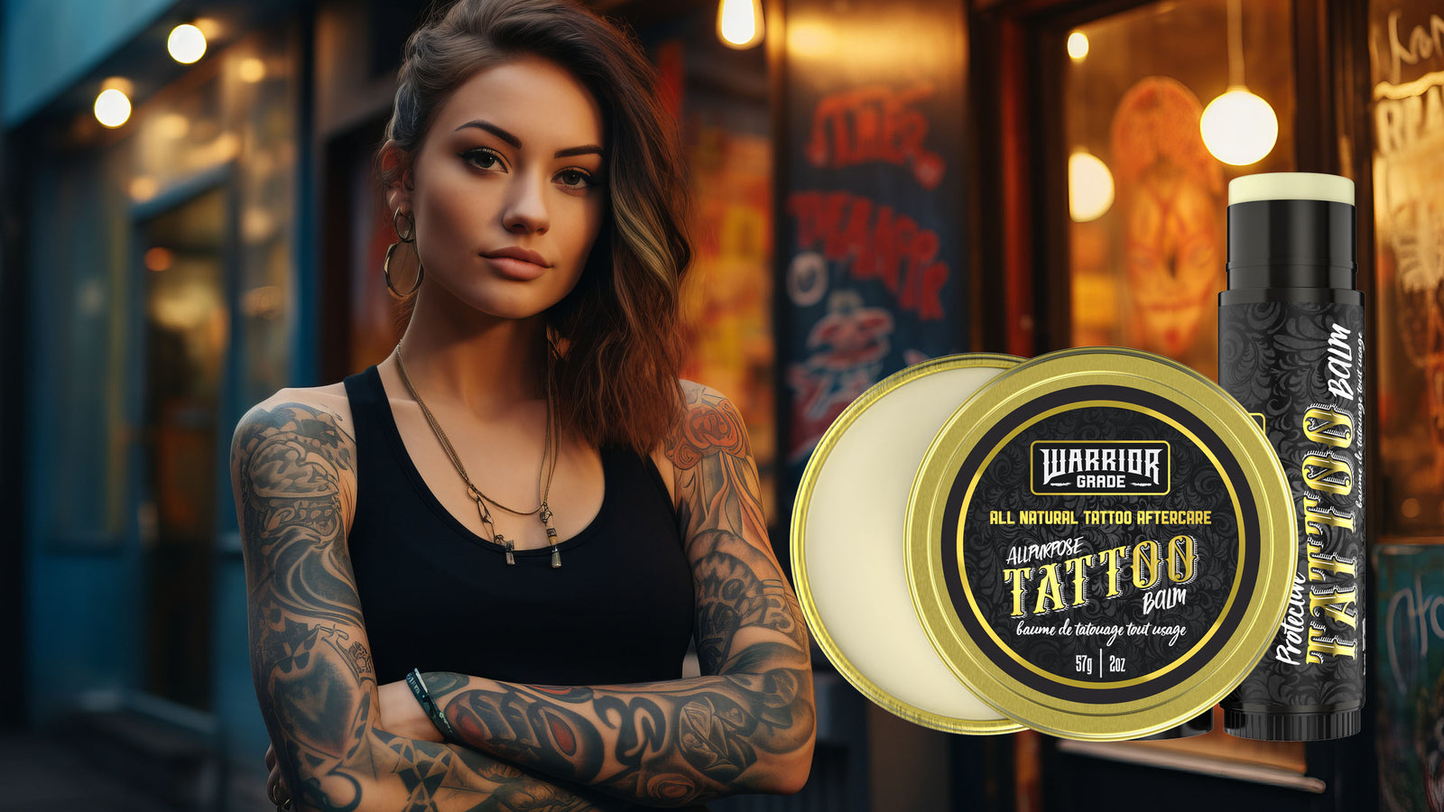 Attractive Tattooed girl with tattoo balm - 