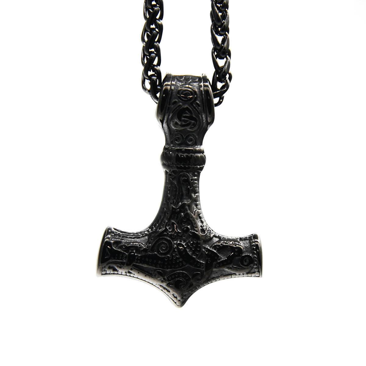 Stainless steel necklace Thor's hammer with Vegvisir and Geri & Freki,  19,95 €